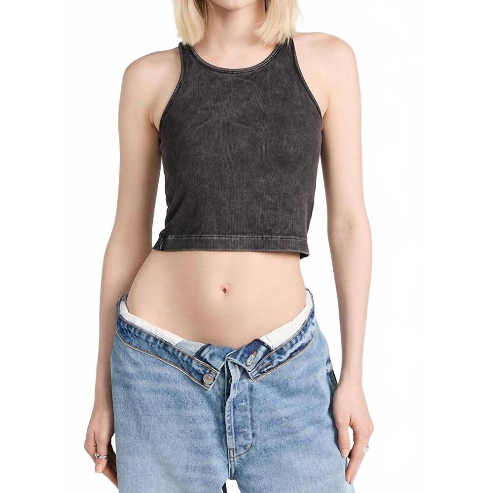 NEW JOHN ELLIOTT cropped racerback mineral wash tank top in black